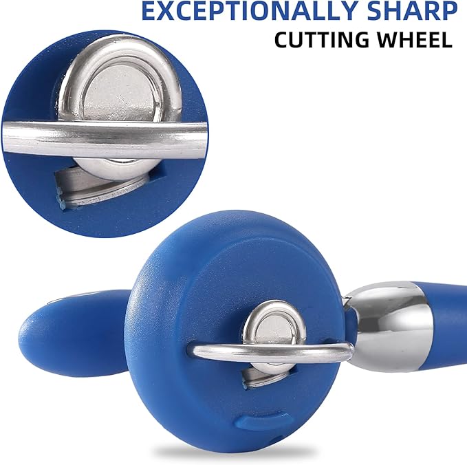 Can Opener Manual Tin Opener Stainless Steel Heavy Duty, Oversized Hand-held Easy Rotary Knob, Safe Cut Manual Can Opener with Non-Slip Handle, Smoother Cut Sharp Blade for Seniors Kitchen Tool, Blue