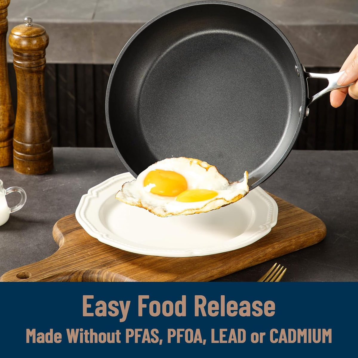 UCC LIFE 9.5" Nonstick Frying Pan, Non Stick Fry Pans Skillets, Egg Omelet Pan, Stainless Steel Handle, Oven Safe Compatible with All Stove-tops (Black)