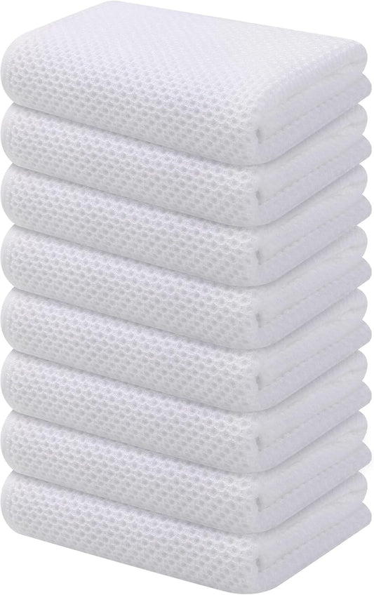 Kitinjoy 100% Cotton Waffle Weave Kitchen Towels, 8-Pack Super Soft and Absorbent Dish Towels for Drying Dishes, Kitchen Hand Towels, 13 in x 28 in, White