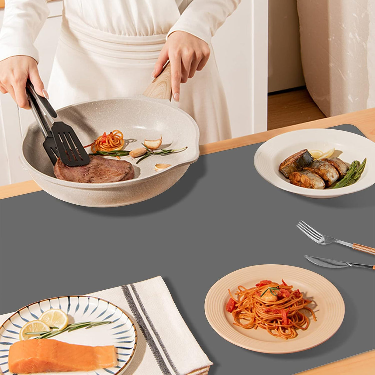 Ewen 27.6x19.5in 2mm Silicone Mats for Kitchen Counter, Thick Heat Resistant Silicone Baking Mat Placemat, Large Glass Top Stove Cover Countertop Protector Pad for Pastry Air Fryer Coffee Maker Art
