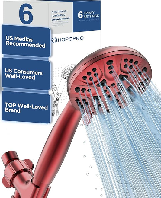 6-Mode High Pressure Handheld Shower Head Set, Consumer Reports Recommended HOPOPRO High Flow Hand Held Showerhead with 59 Inch Hose Bracket Teflon Tape Rubber Washers