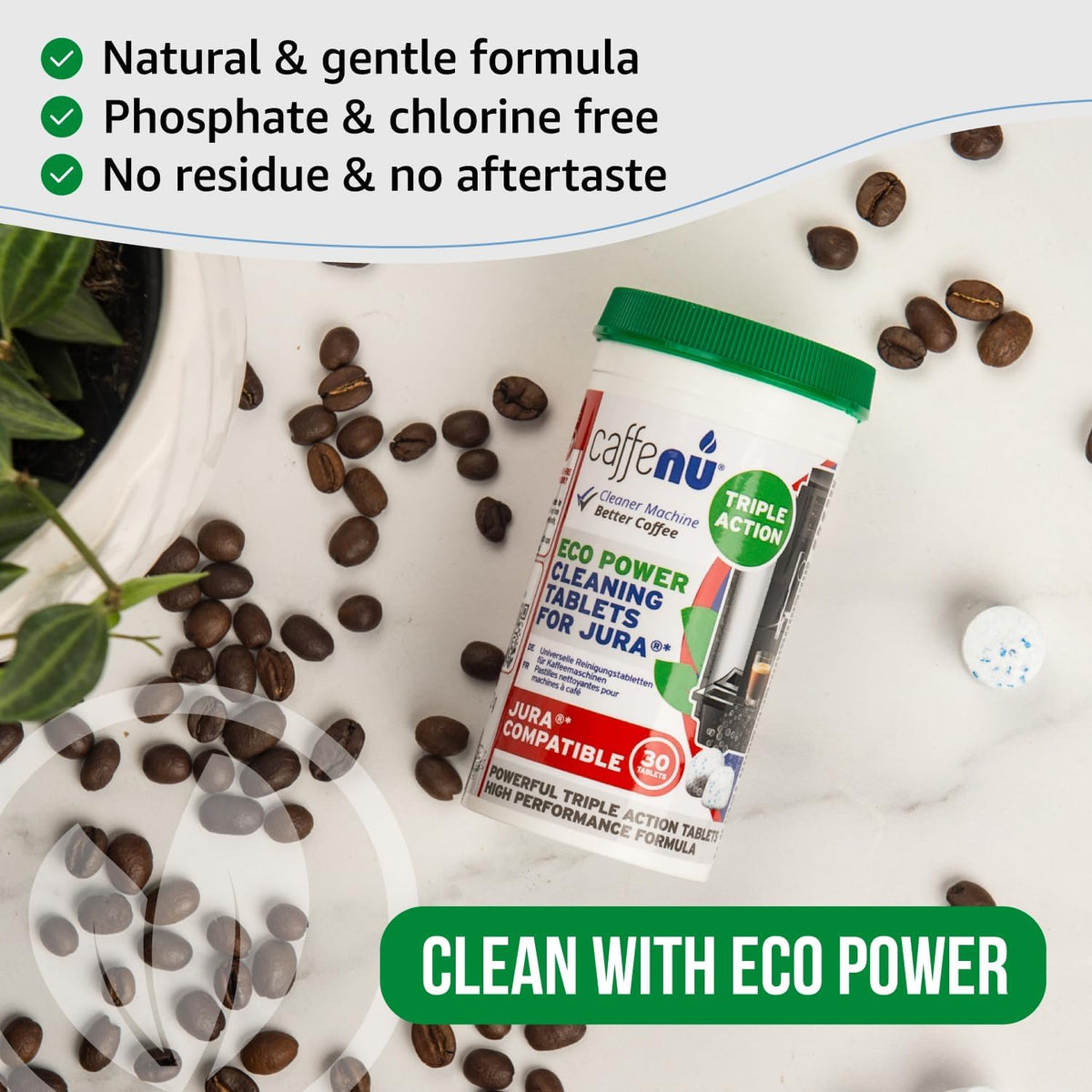 Jura Compatible Cleaning Tablets. 30 Tablets Cleaning. Coffee Cleaning Tablets - Cleans Internal Parts, Portafilter, Inaccessible Areas. Use On All Home & Pro Jura Coffee Machines.