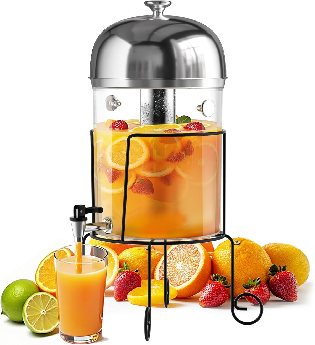Wantjoin Beverage Dispenser With Stand - 2 Gallon Drink Dispenser With Stand Juice Dispensers For Parties, Ice Core, Spigot, Visible Container For Lemonade, Cocktail, Sangria, Punch, Events, Buffet