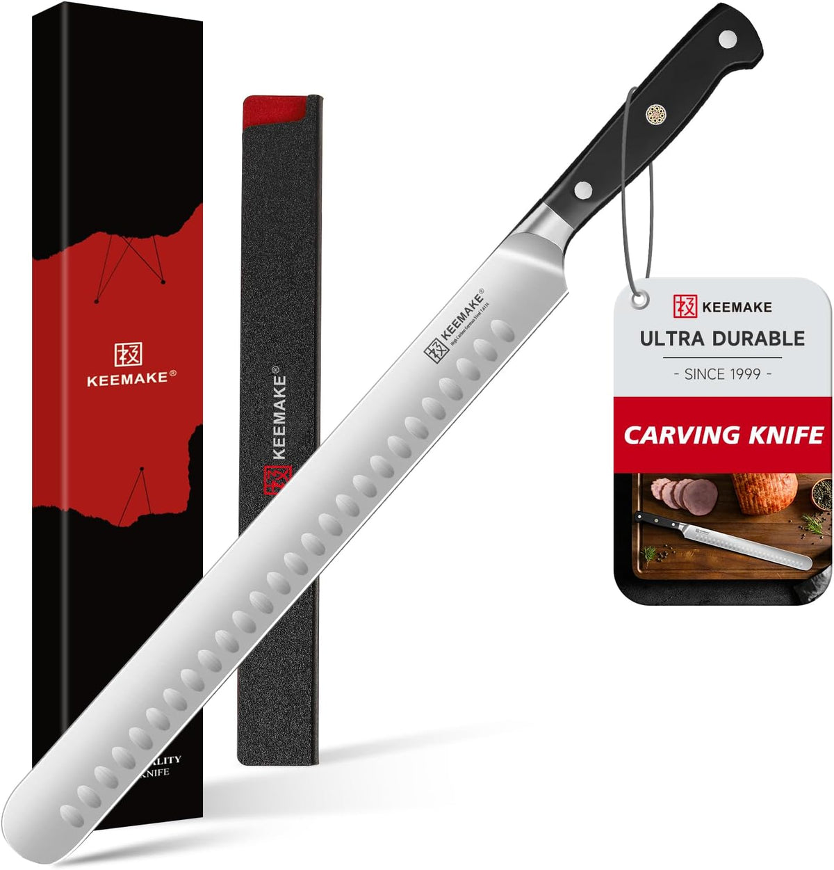 KEEMAKE Brisket Knife, 12" Carving Knife for Meat, Razor Sharp German Steel Kitchen Knives with Ergonomic Handle for BBQ Roasts Ribs Turkey Ham