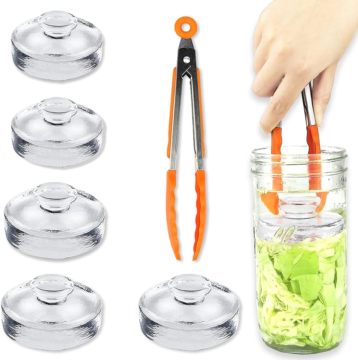 Artcome 5-Pack Glass Fermentation Weights with Easy Grip Handle and Unique Texture Design for Large Wide Mouth Mason Jars
