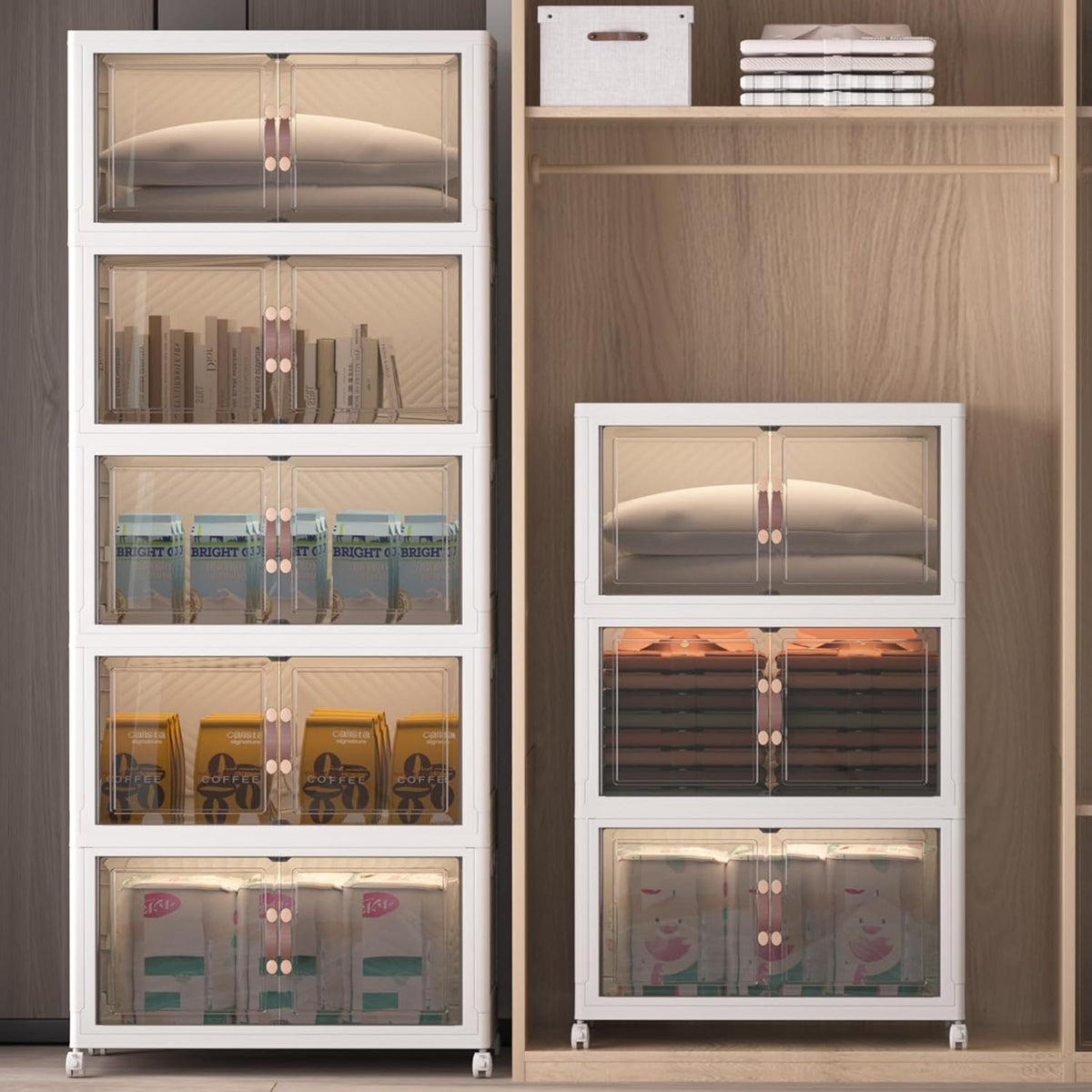 Extra Large Stackable Storage Bins with Lids and Wheels, Foldable Collapsible Closet Organizers,960QT-120QT/30GAL*8Pack Plastic Stackable Storage drawers for bedroom Dorm