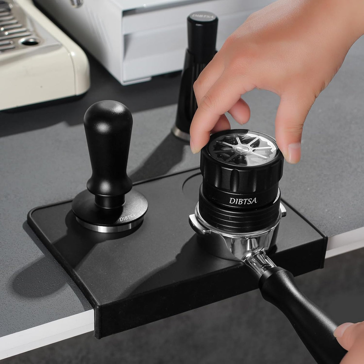 58mm Coffee Distribution Tool, Coffee Distributor, Espresso Leveler, Barista Espresso Accessories, Adjustable Depth 304 Stainless Steel base
