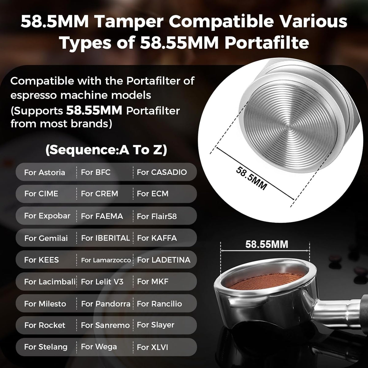 IKAPE Coffee Products, 58MM Espresso Tamper, Premium Barista Coffee Calibrated Tamper with Spring Loaded, 100% Stainless Steel Tamper Compatible with All 58MM Bottomless Portafilter (Silver)