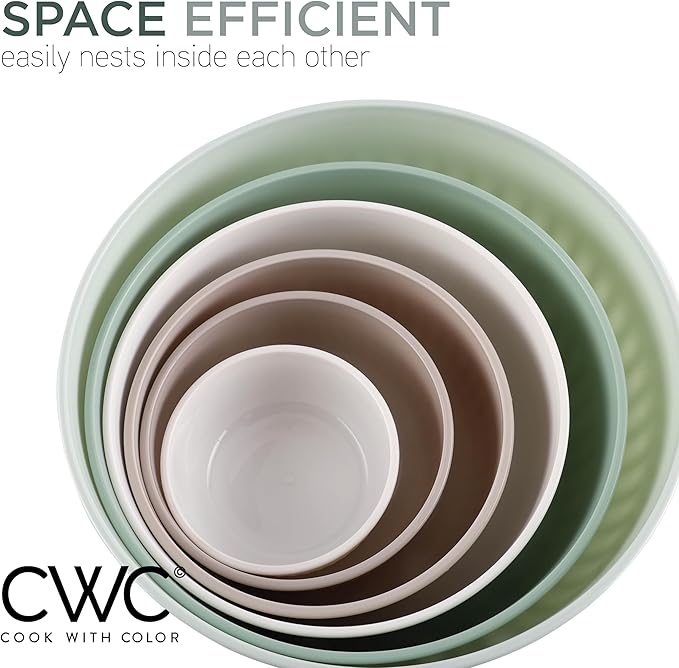 COOK WITH COLOR Prep Bowls with Lids- Wide and Deep Nesting Plastic Small Mixing Bowl Set with Lids, 12 Piece Set - Wide Bowls, Mint