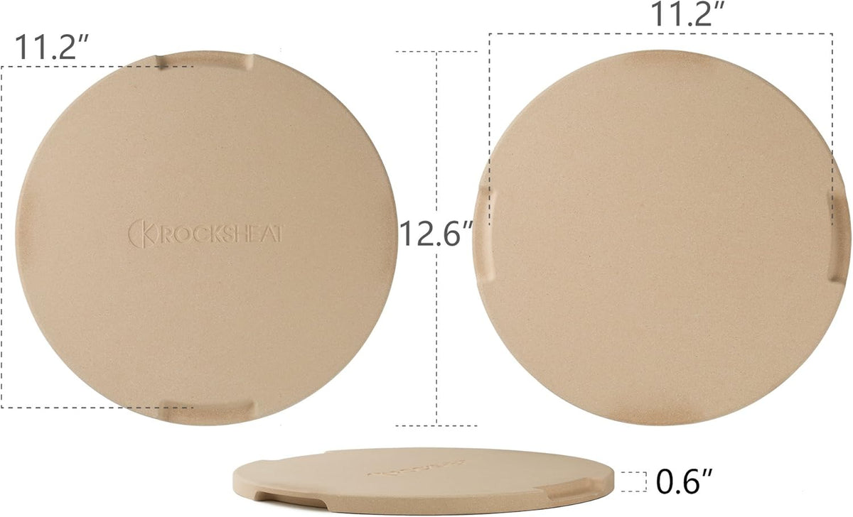 Pizza Stone 12.6in Round Baking & Grilling Stone, Perfect for Oven, BBQ and Grill. Innovative Double - faced Built - in 4 Handles Design