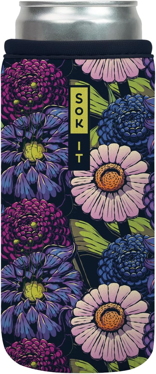 Sok It CanSok Sleeve for Beer & Soda Insulated Neoprene Cover (Secret Garden, 12oz Slim Can Sleeve)
