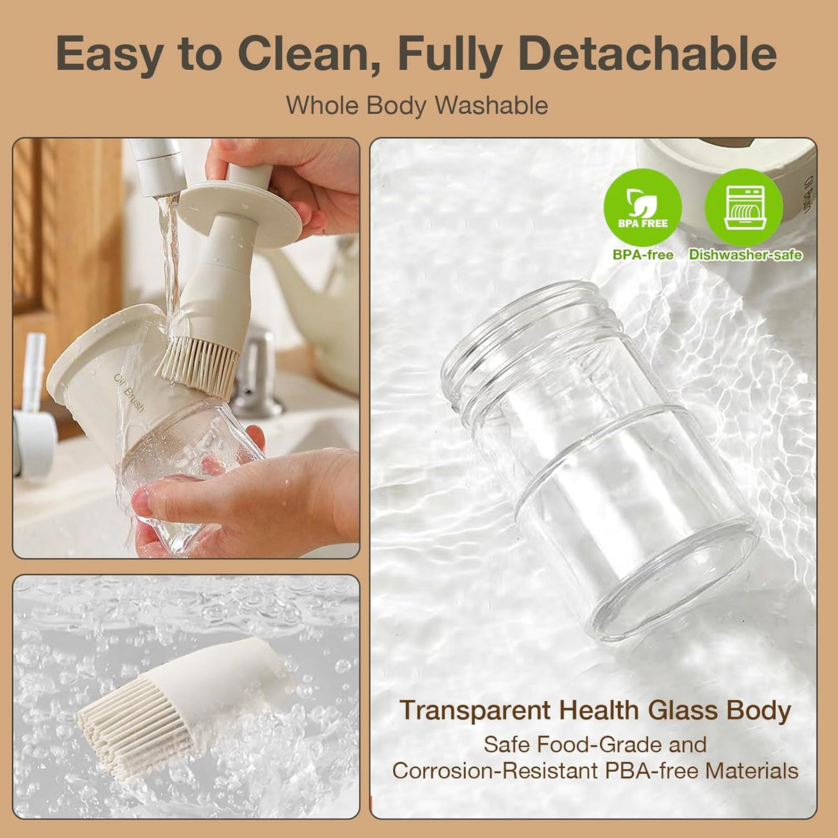 YARRAMATE 300ml /10oz Oil Dispenser with Brush - Glass Oil Bottle for Kitchen with Silicone Heat Resistant Basting Brush - Cooking Brush for Vinegar Sauce BBQ Grill Frying - Creamy White