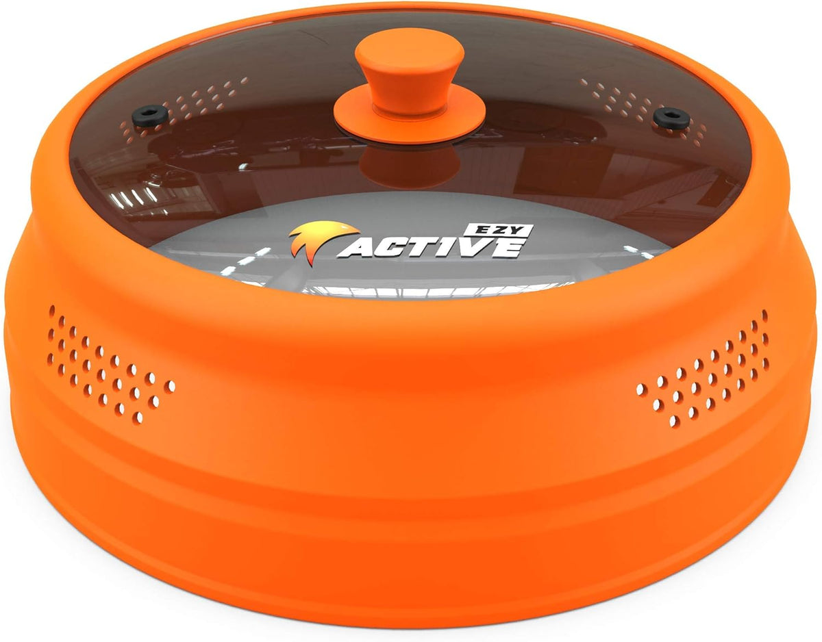 Collapsible Microwave Cover for Food - Silicone and Glass Splatter Guard Lid for 6-12 inch Plates & Bowls, Dishwasher Safe, Heat Resistant, BPA-Free, Orange