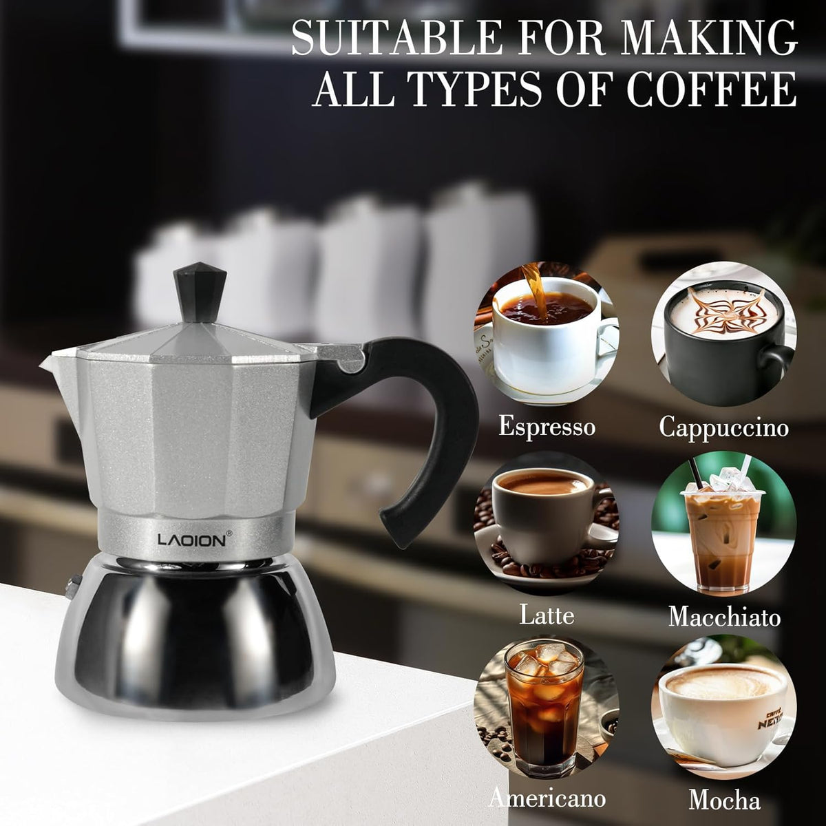 Stovetop Espresso Maker, 3Cup Moka Pot, Espresso Machine Compatible with Induction Cooktops, 150ml Stainless Steel & Aluminum Cuban Coffee Maker for Cafetera Cubana, Silver
