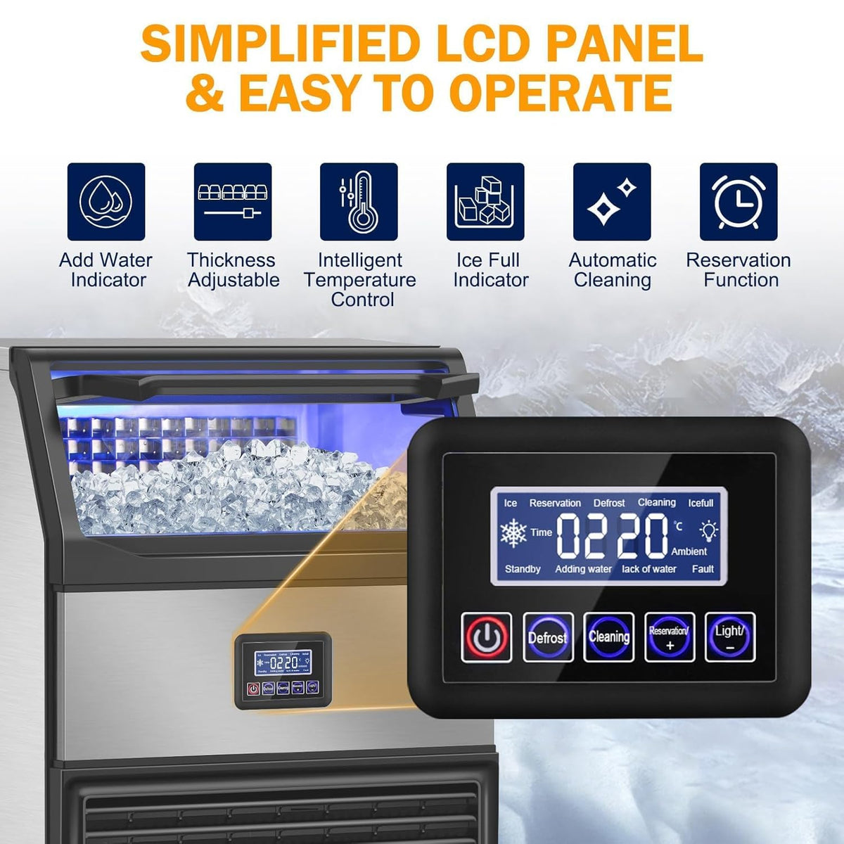 Ice Maker Machine Commercial, 240Lbs/24H with 75Lbs Storage Bin, 80Pcs Ice Cubes 8Mins, Freestanding Large Ice Machine with Water Filter and Ice Scoop for Restaurant Bar Home Office