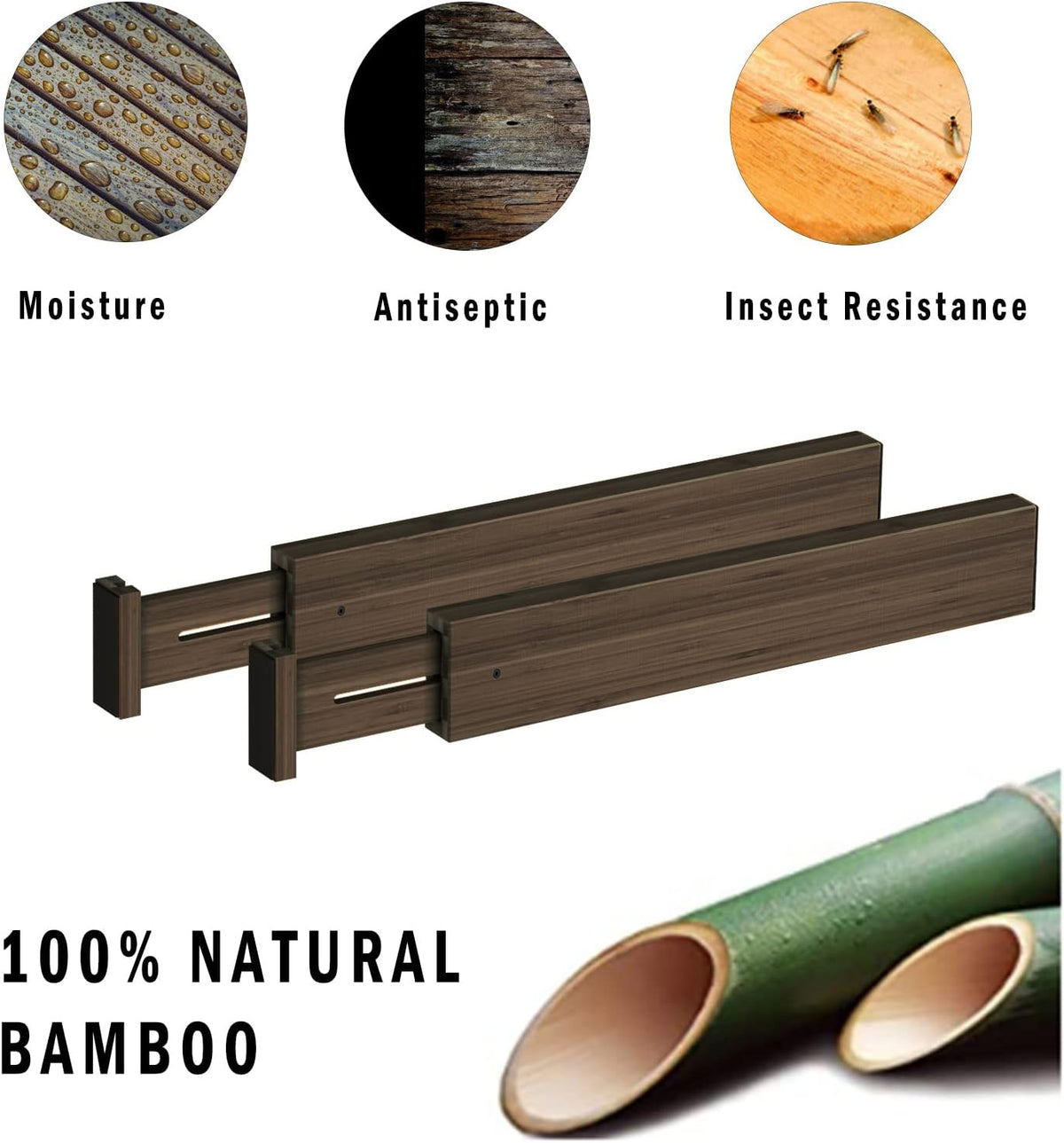 BAMEOS Drawer Divider,Expandable Bamboo Separators Adjustable Utensil Knife Fork Tool Kitchen Organizer, Clothes Fabric Drawer Organizer In Bathroom Bedroom Office, Cabinet Dresser Organizer 4-pack