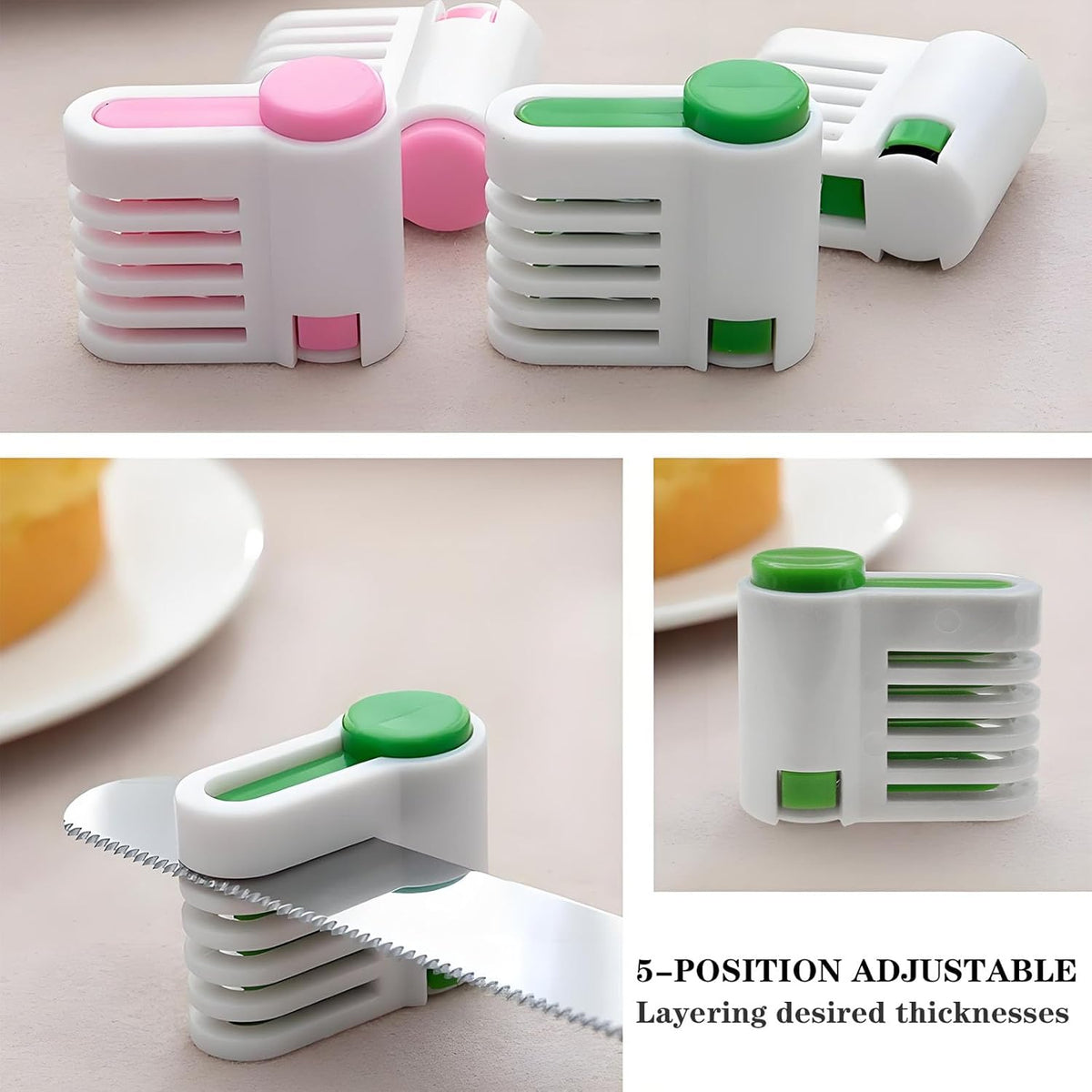 4PCS DIY Cake Slicer Cake Layer Slicer 5 Layers Cake Leveler Kitchen Fixing Tools for Bread Toast and Cakes (Green)