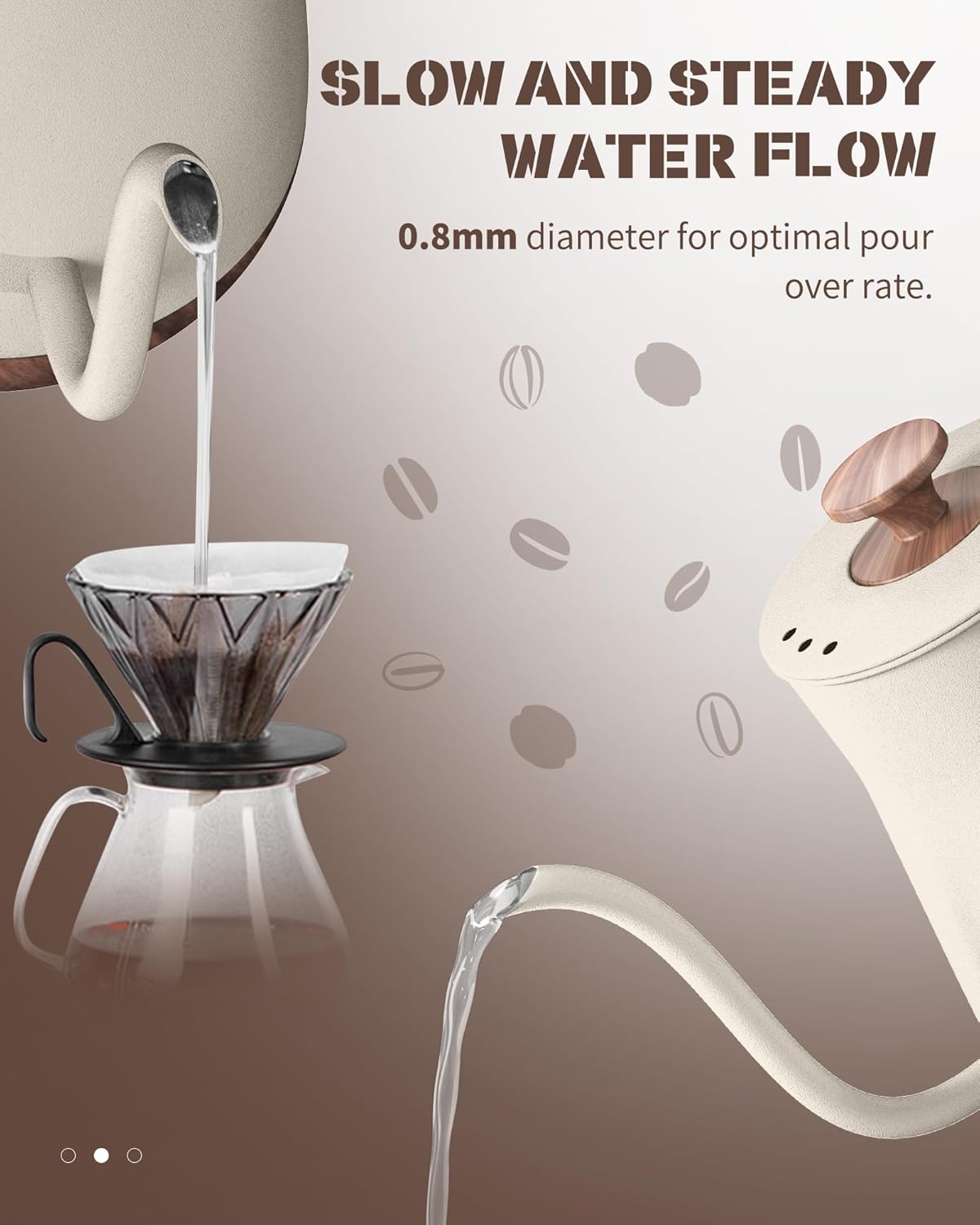 Gooseneck Electric Kettle Beige, 1000W Electric Tea Kettle Stainless Steel, Pour Over kettle for Coffee, Wood-like Grain Finish Handle, Hot Water Kettle, Auto Shut Off, 0.8L, Beige