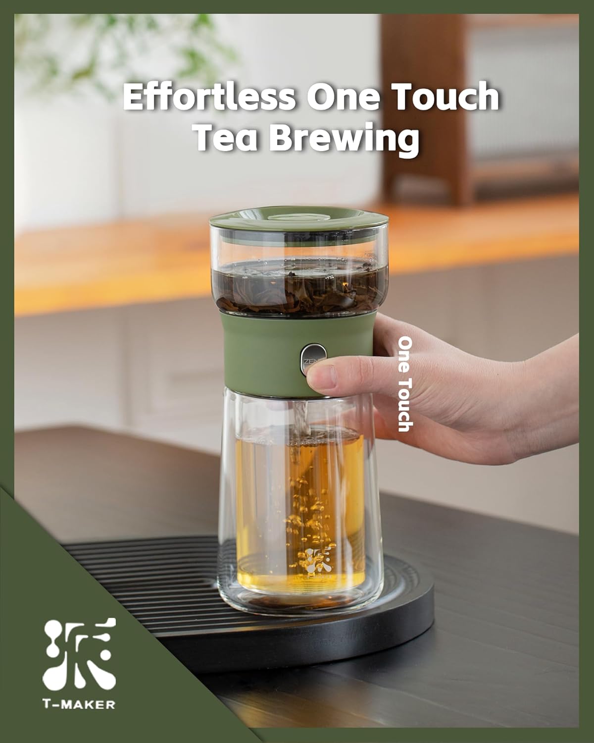 ZENS Modern Glass Infuser Teapot, Smart One Touch Tea Maker for Loose Tea Diffusers with Insulated Mug and Portable Case, Enchanted Teapot Alternatives for Tea Lover Gifts
