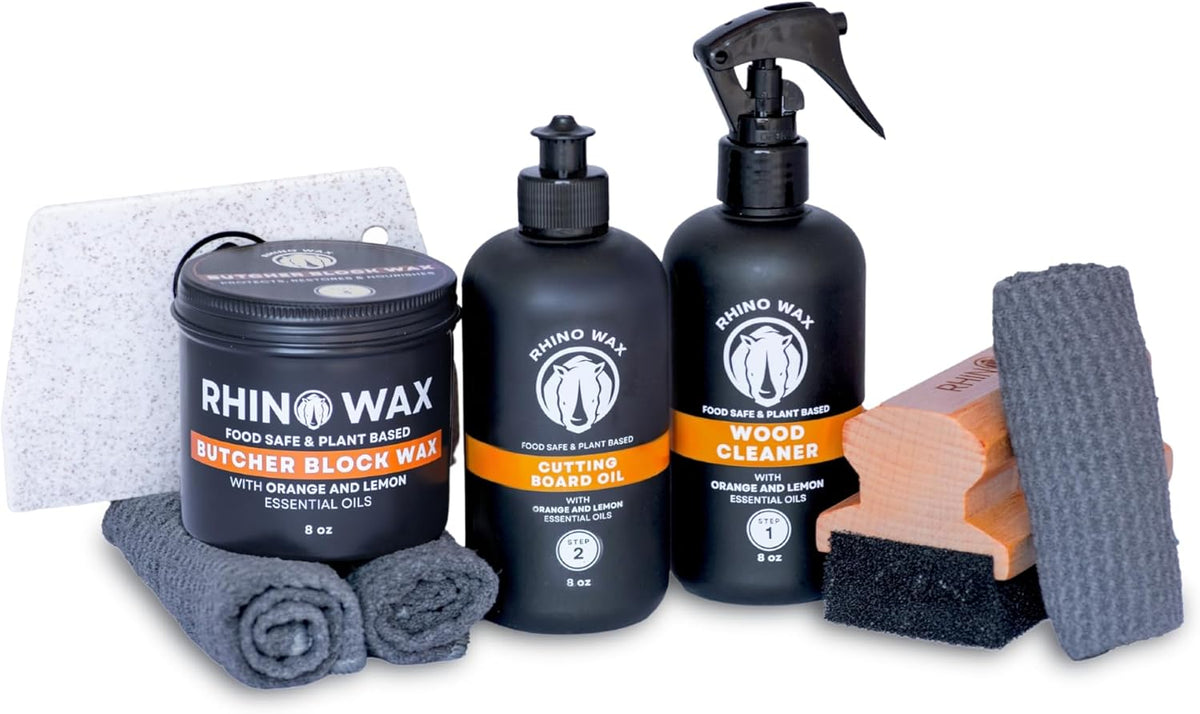 Butcher Block Ultimate Care Kit - Includes Cutting Board Oil, Wax, Wood Spray Cleaner, Bench Scraper, LG Applicator, 3 Cloths - for Butcher Block Countertops and Large Cutting Boards