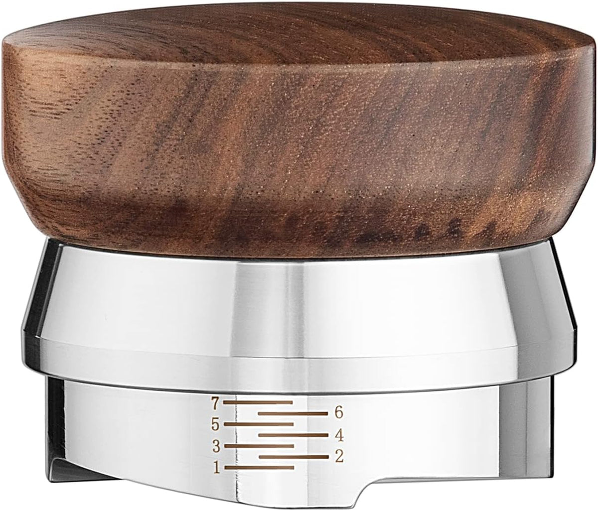 MOJAE 53mm Espresso Distributor, Coffee Distributor, Espresso Distribution Tool, Adjustable Depth Espresso Leveler with Walnut Wood Handle, Fits for 54mm Breville Barista Portafilter