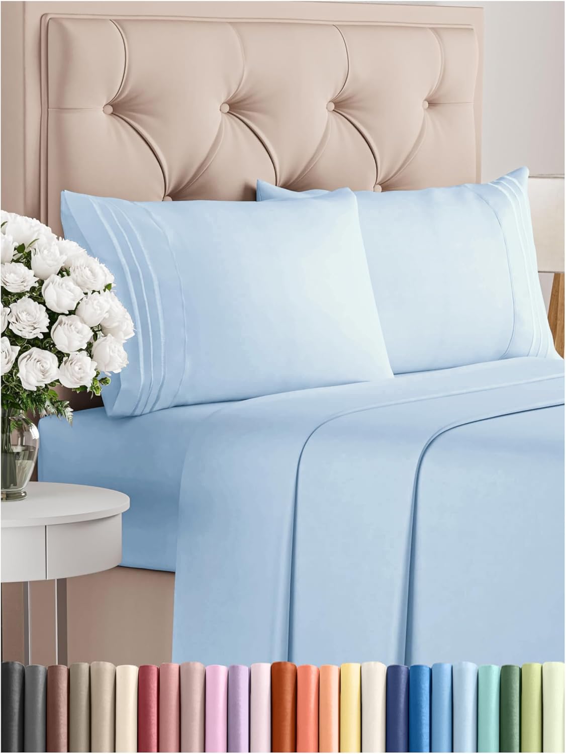 King Size 4 Piece Sheet Set - Comfy Breathable & Cooling Bed Sheets Set - Hotel Luxury Bedding for Women, Men, Kids, Teens, Boys & Girls - Deep Pockets, Soft and Wrinkle Free - Oeko-Tex - Light Blue