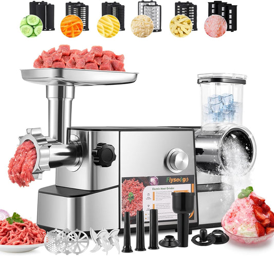 Meat Grinder Electric 3200w High Capacity Storage Commercial Heavy Duty Meat Grinder, Veggie Slicer, Ice Cutter, Cheese Grater, Sausage Stuffers, Kubbe Kit for Home Use & Commercial