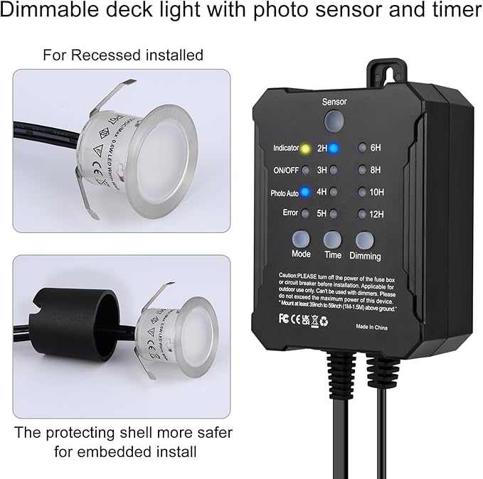 SMY Lighting Dimmable LED Deck Lights with Timer and Photocell Sensor and Protecting Shell φ32mm,20Pack Outdoor LED Smart Deck Lighting IP67 Waterproof for Garden,Yard Stair, Patio, Floor Decoration