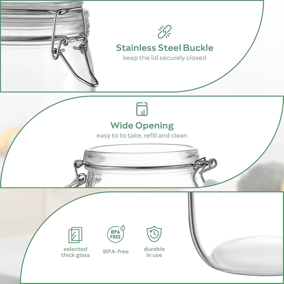 Glass Food Storage Jars with Airtight Lids 17 oz Round 4 Pack Kitchen Storage Containers Cabinet Canisters Sealed Pot Canning for Pasta, Cereal, Coffee, Beans, Spice