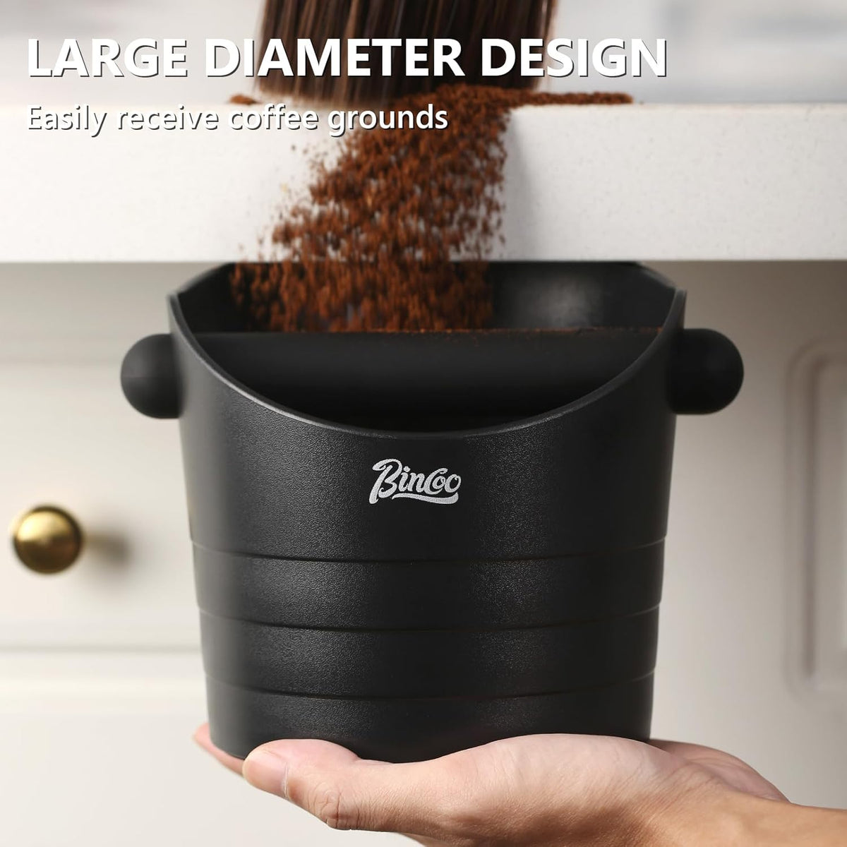 Bincoo Coffee Knock Box 6.8 Inch Shock-Coffee Ground Knock Box 1.2L with Removable Knock Bar and Non-Slip Base,Espresso Accessories Suitable for Home & Bar(Black 6.8 Inch)