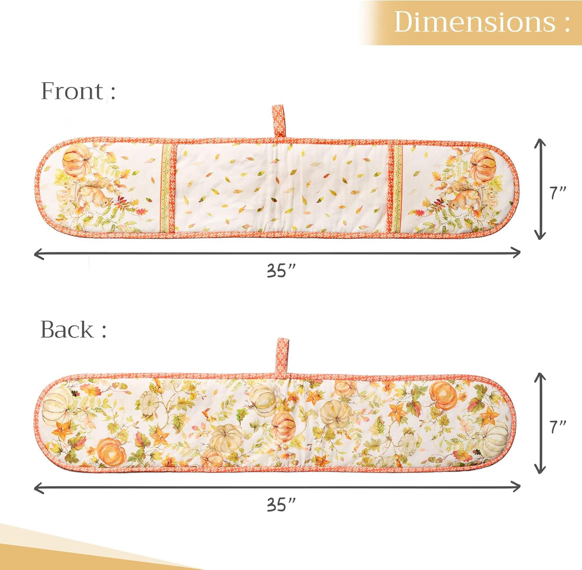 Maison d' Hermine Double Oven Mitts 100% Cotton 7"x35" Double Oven Mitt Heat Resistant BBQ Cooking Gloves with Loop, Baking, Grilling, Home, Kitchen, Handling Hot Pans (Pumpkin Passion)