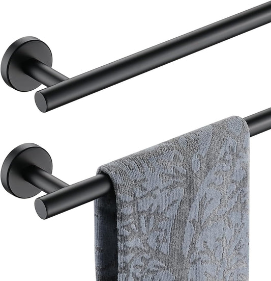 JQK Black Towel Bar, 20.5 Inch 304 Stainless Steel Thicken 0.8mm Towel Rack Bathroom, Towel Holder Matte Black Wall Mount, Useable Length 18 Inch 2 Pack, TB110L18-PB-P2