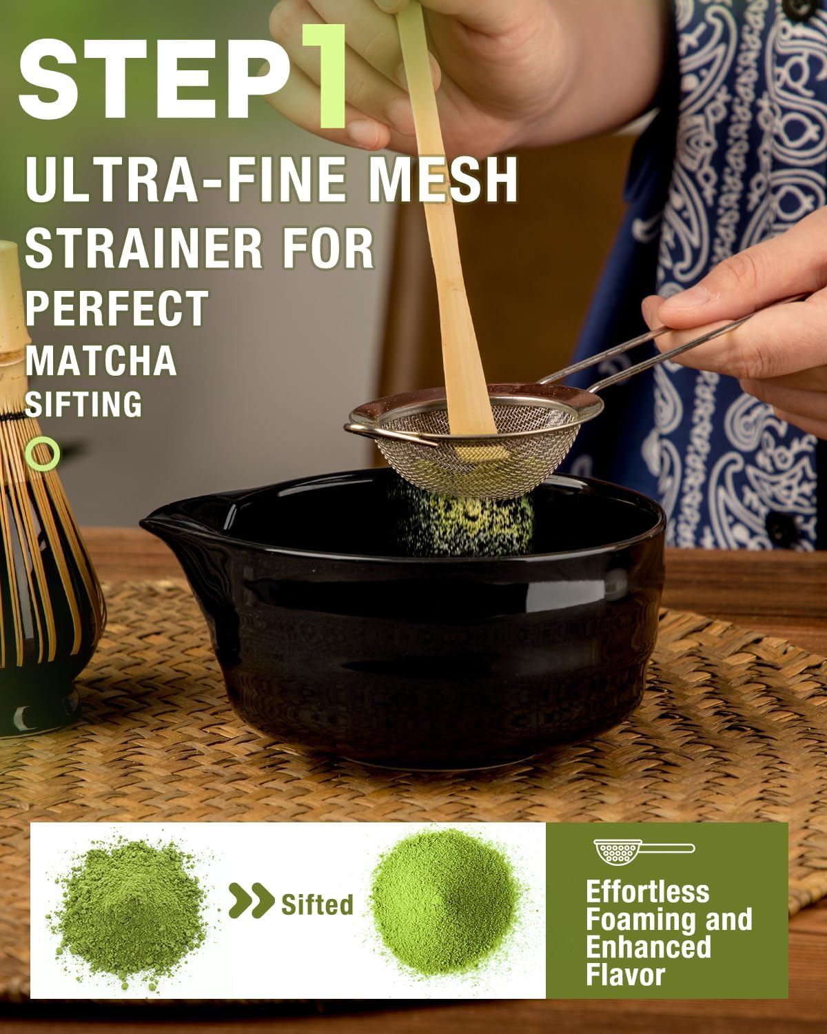 Matcha Whisk Set - 5PCS Matcha Set Includes 17OZ Chawan with Spout, Bamboo Chasen Whisk with Ceramic Holder, Wooden Scoop and Stainless Sifter, Matcha Kit for Ceremony, Gift for Matcha Lovers