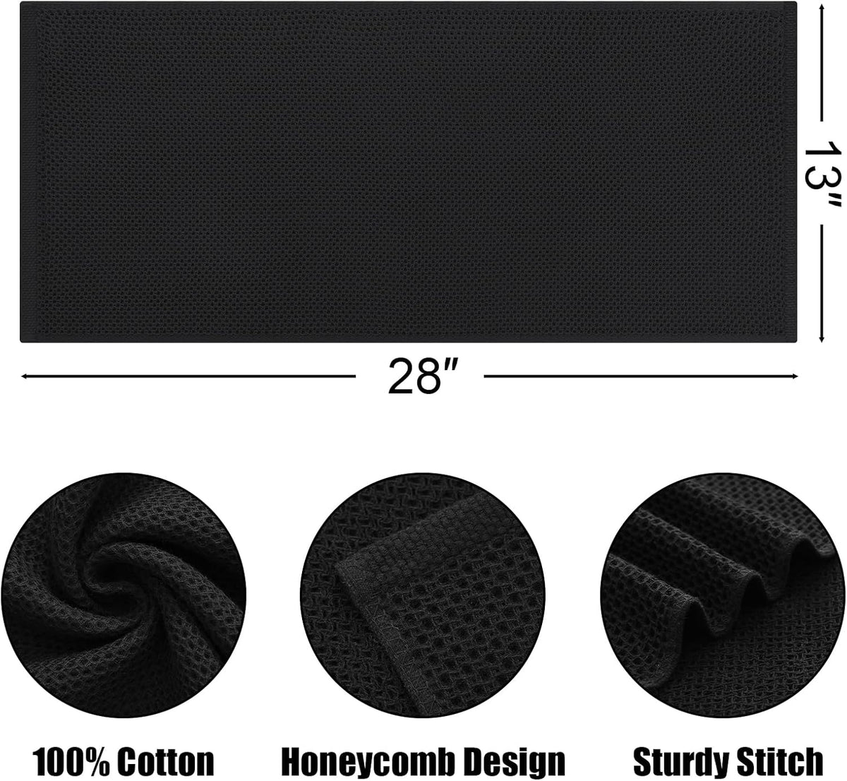 Kitinjoy 100% Cotton Waffle Weave Kitchen Towels, 8-Pack Super Soft and Absorbent Dish Towels for Drying Dishes, Kitchen Hand Towels, 13 in x 28 in, Black