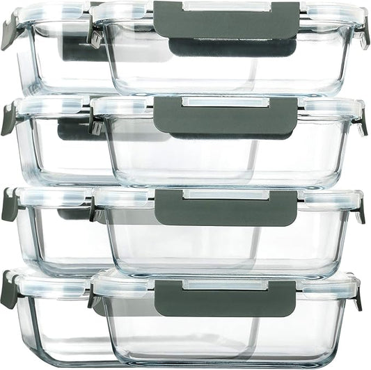 [8-Pack,30 oz]Glass Meal Prep Containers,Glass Food Storage Containers,Airtight Glass lunch Containers with Lids - Microwave, Oven, Freezer and Dishwasher