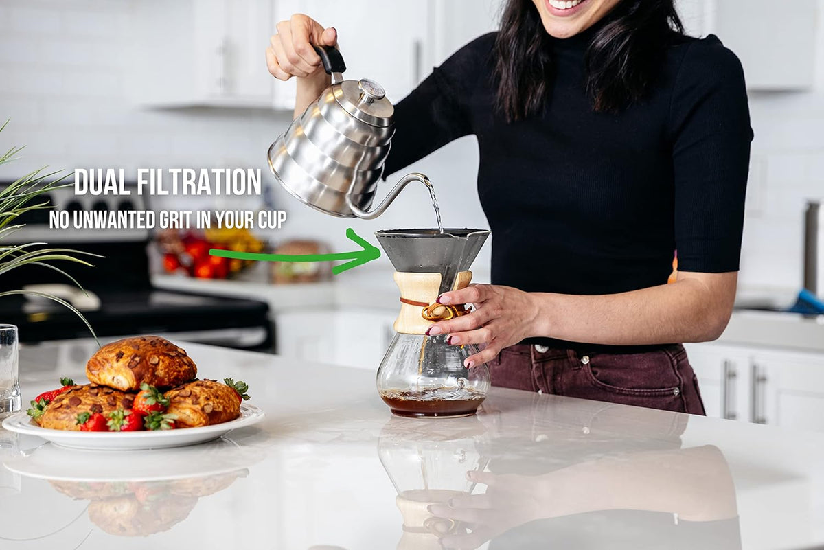 Barista Warrior Pour Over Filters – Compatible with Chemex, Hario V60 & Popular Coffee Makers – Reusable Stainless Steel – Best Coffee Maker and Bar Accessories