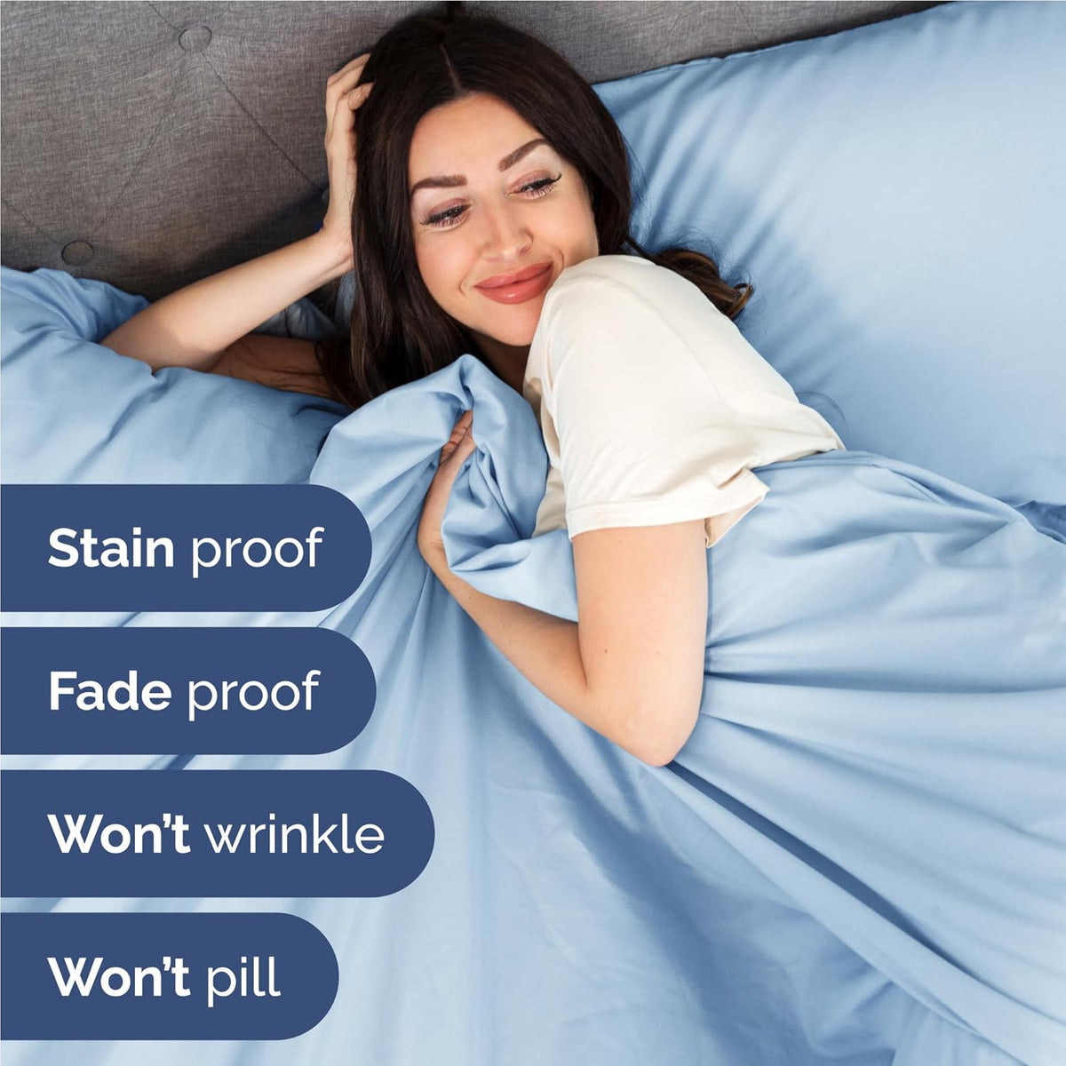 Full Size 4 Piece Sheet Set - Comfy Breathable & Cooling Bed Sheets Set - Hotel Luxury Bedding for Women, Men, Kids, Teens, Boys & Girls - Deep Pockets, Soft and Wrinkle Free - Oeko-Tex - Light Blue