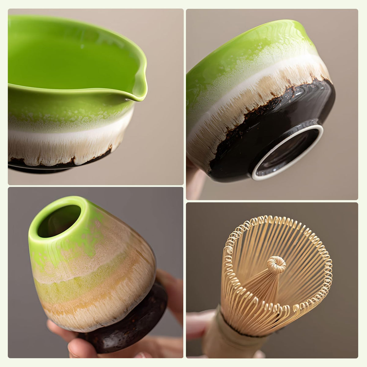 Matcha Whisk Set Ceramic Matcha Set Includes Matcha Bowl Matcha Whisk and Holder, Bamboo Scoop, Sifter, 5 Pcs Matcha Kit for Matcha Lovers