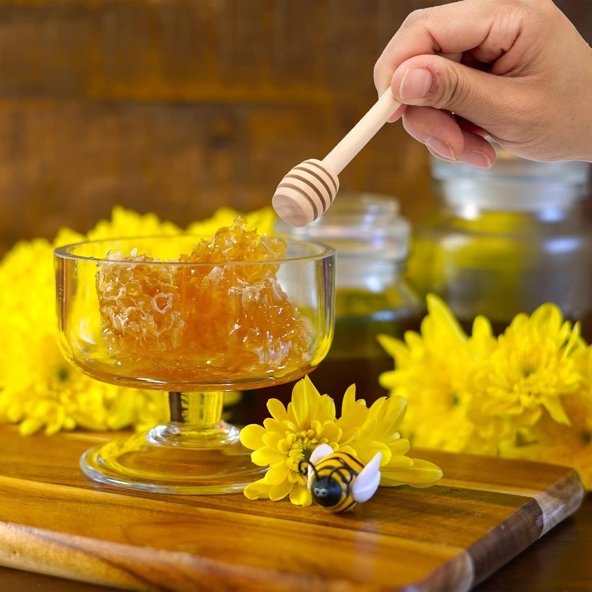 100Pcs 3 inch Honey Dipper Sticks - Wooden Honey Dipper, 3 Inch Mini Honeycomb Stick, Honey Stirrer Stick for Honey Jar Dispense Drizzle Honey and Wedding Party Present