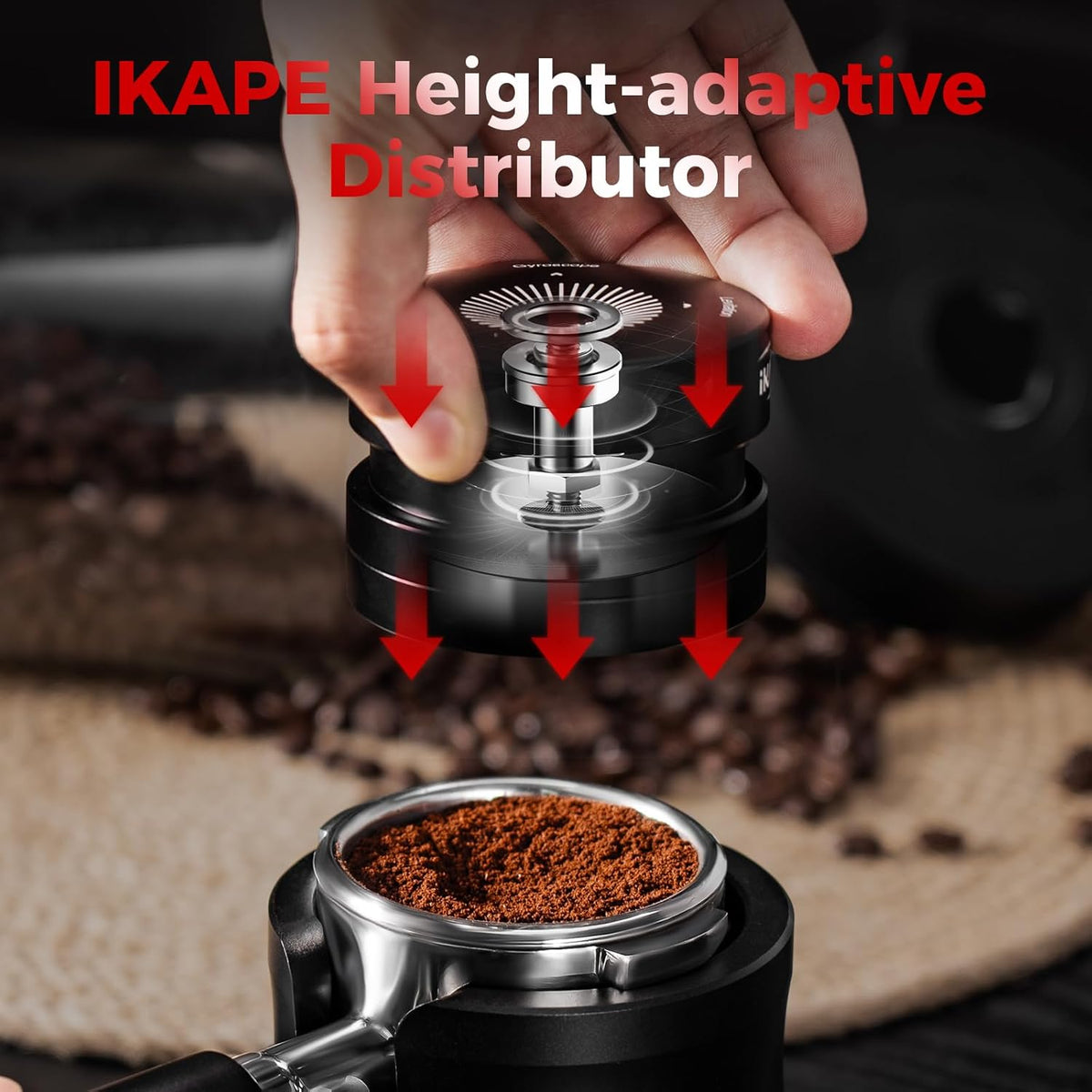 IKAPE 58.35MM Newly Upgrade Espresso Coffee Distributor, Coffee Dual-Bearing & High-Speed Distribution Tools, Adaptive Height Coffee Tamper Leveler for Over 58mm Portafilters