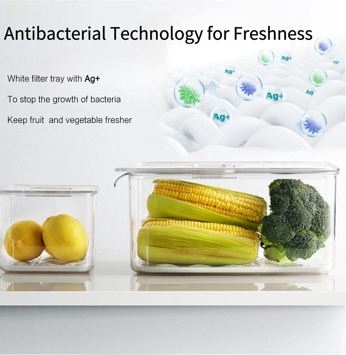 vacane Fresh Produce Saver for Refrigerator, 3 Pcs Food Fruit Lettuce Keeper Containers, Salad Vegetable Storage Organizers Stackable, BPA-free Stay Fridge Storage Containers