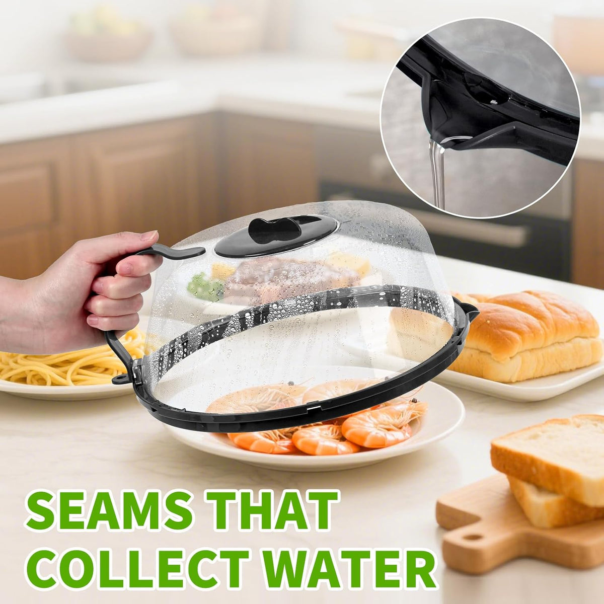 Microwave Splatter Cover, Microwave Cover with Water Steamer, 10 Inch Plate Covers with Integrated Handle Splatter Guard, Kitchen Gadgets & Accessories, House Essentials for Gift-Black
