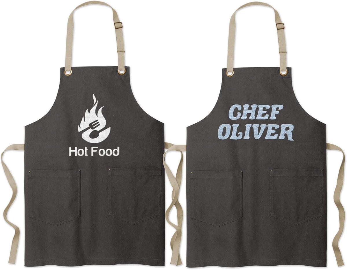 TEEAMORE Custom Embroidered Kitchen Apron Add Your Name Logo Design Cooking Baking Kitchen Chef Apron Gifts