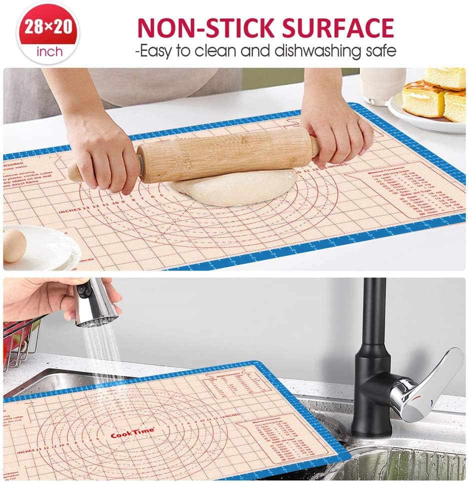 Pastry Baking Mat 28x20 Inch - Larger Silicone Baking Pastry Mat for Rolling Dough,Non Silp Silicon Dough Sheet Mat with Measurement,Perfect for Making Pie,Pizza(Blue)