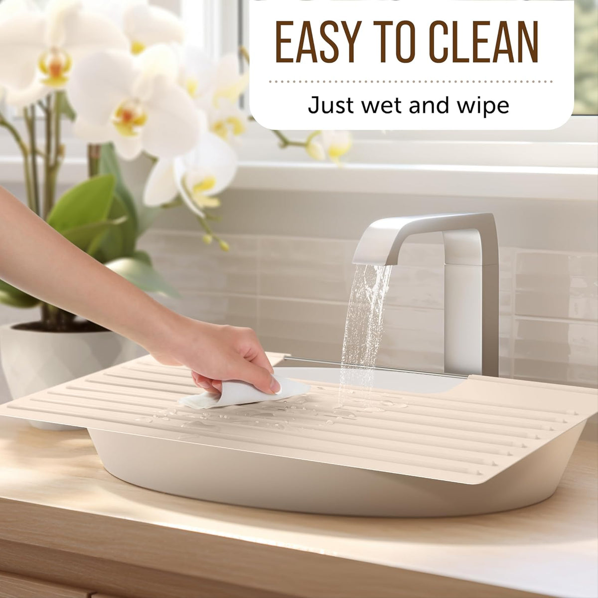 Maplefield Bathroom Sink Cover for Counter Space, Heat Resistant Silicone Sink Mat for Your Beauty Routine, Small Bathroom Space Saver Sink Cover for Makeup (Beige Large, 22 x 2 x 2 Inches)