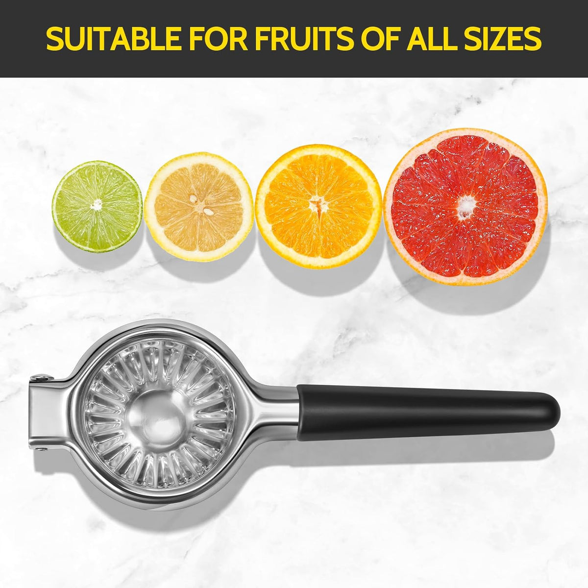 Lemon Squeezer, Sopito Stainless Steel Citrus Press Juicer Heavy Duty with Large Metal Squeezer Bowl for Seedless Juicing, Non-Slip Grip Design Manual Juicer