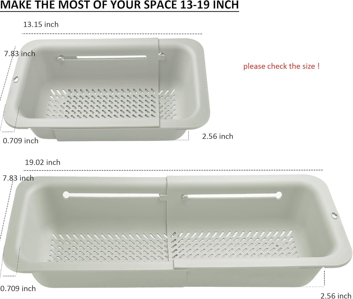 LASSHSWA Collapsible Colander and Strainer for Kitchen, Over the Sink Strainer Basket for Kitchen, Fruit Pasta Food Strainer Expandable Plastic Colander with A Sink Drain Strainer Stainless Steel