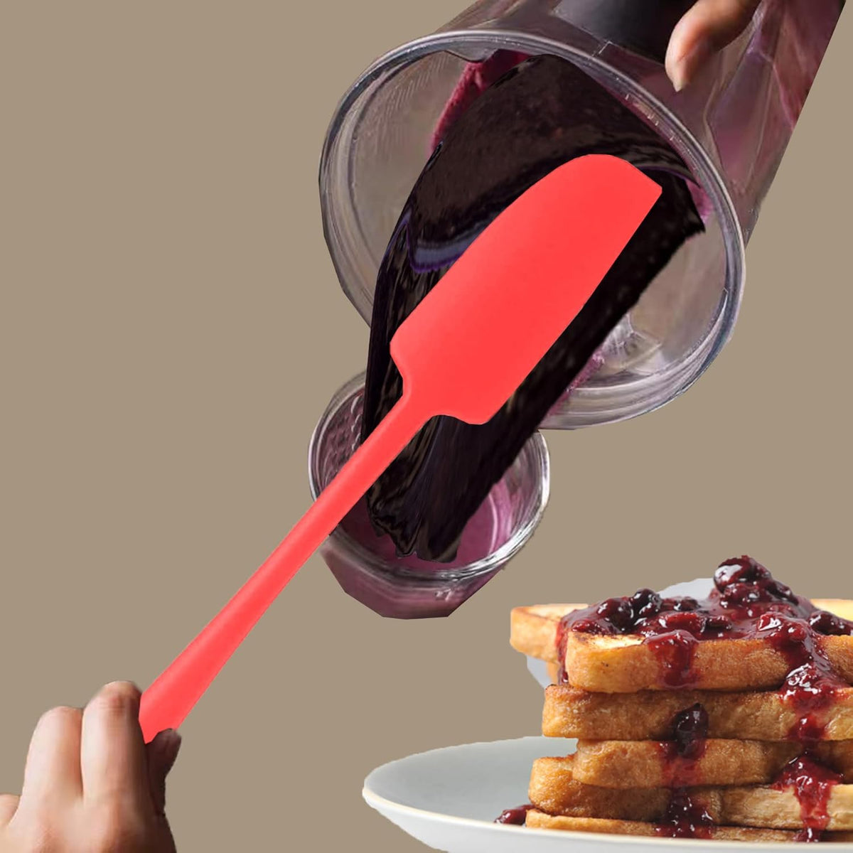 2-Pack Vovoly Silicone Jar Spatulas, Small Seamless Design Rubber Scraper with Stainless Steel Core, Heat Resistant and Non-Stick Mini Spatula for Jars and Blenders, BPA Free,11 IN, Red