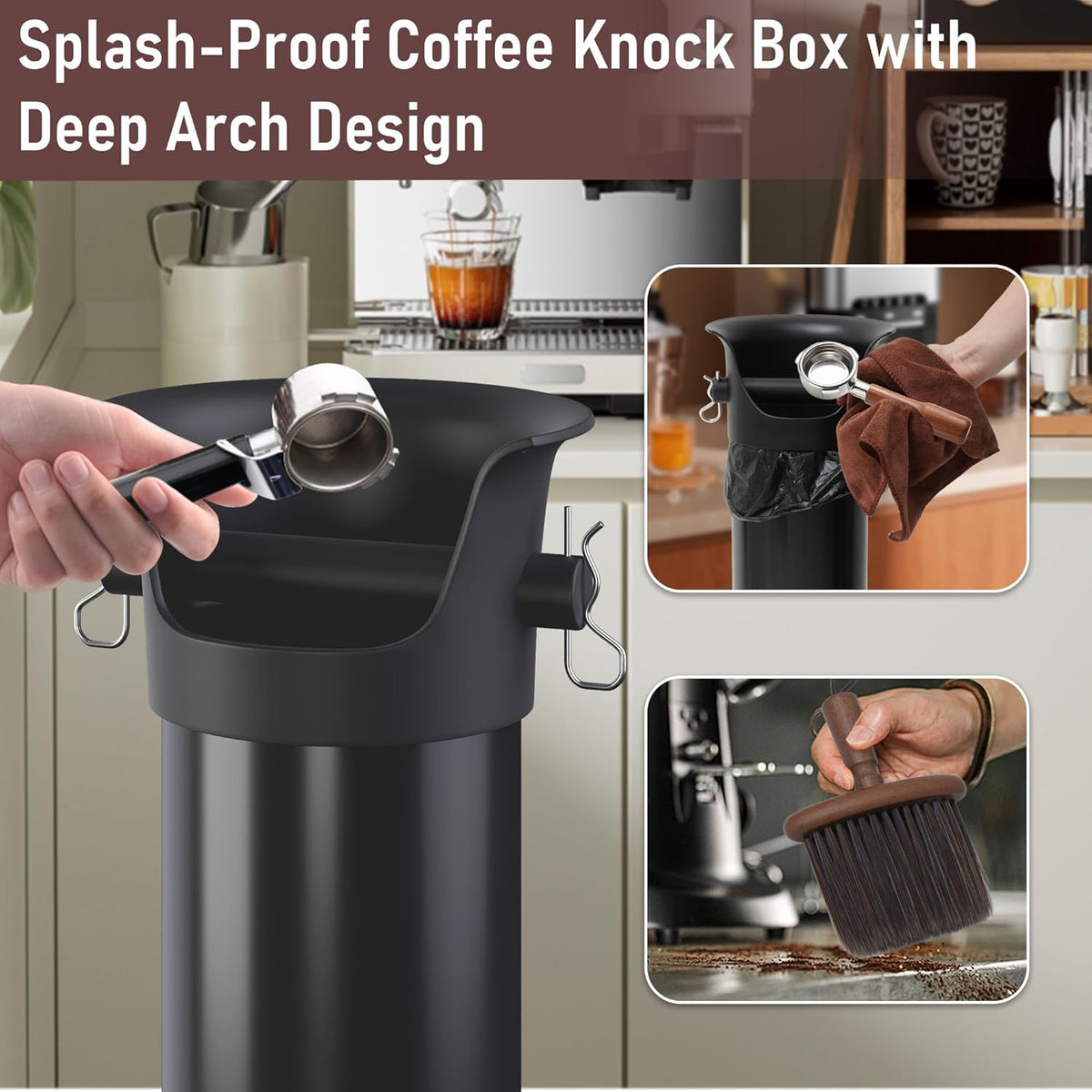 Espresso Knock Box for Coffee Puck, 250+ Cups Commercial Coffee Grounds Disposal Recycle Trash Can Clean Tool Set, Barista Essential for Cafe Shop Trailer Office Breakroom Home Bar Accessories