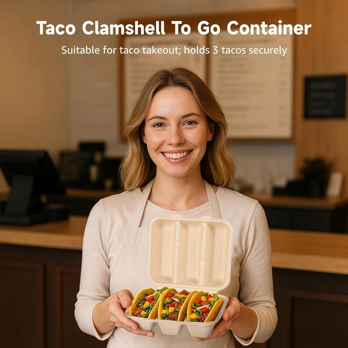 100 PCS Taco Plates Disposable with Lid, 3-Slot Taco Holder, Bagasse Pulp Takeout Food Holders for Tacos, Hot Dogs, Sandwiches, Outdoor Lunch and Party Serving (With Lid)